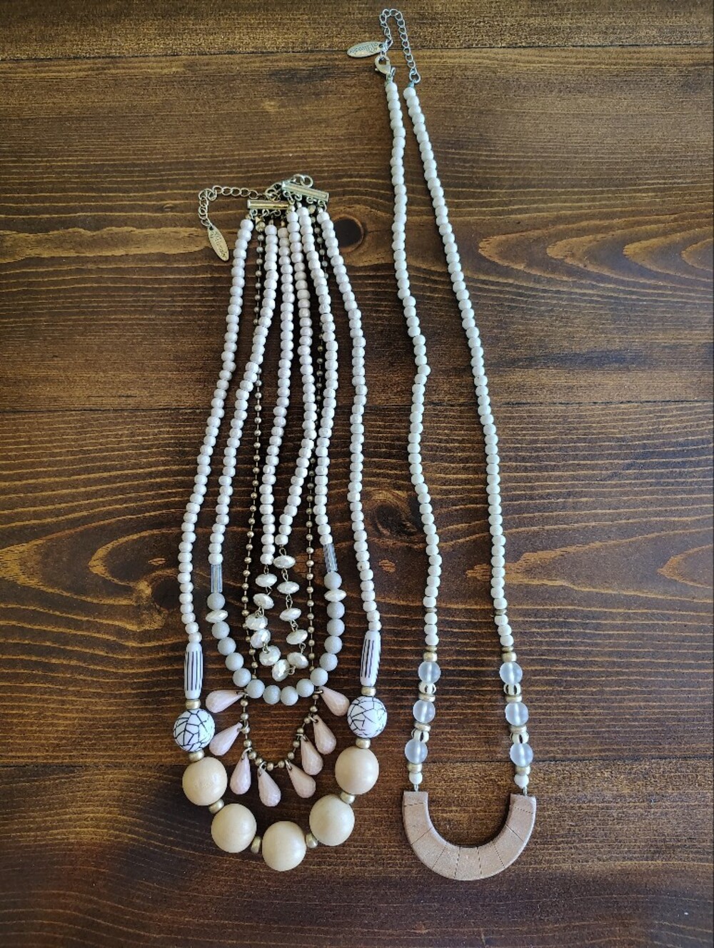 Plunder Bundle Of 2 Beige Multi-Strand Statement Necklaces